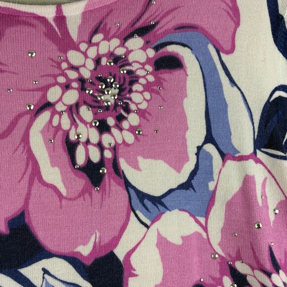 Alfred Dunner 3/4 Sleeve Sweater Women's Petite Measured Medium Floral Sparkle - Picture 7 of 11